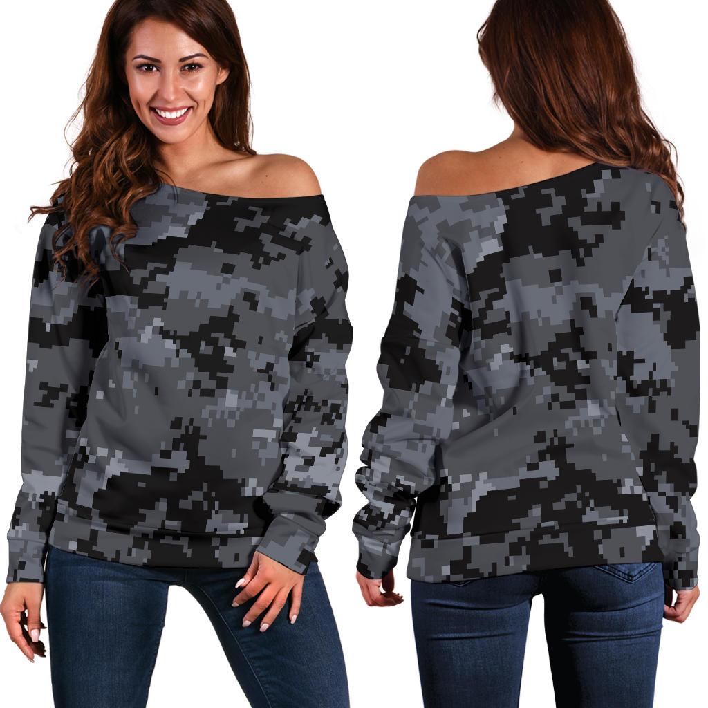 ACU Digital Black Camouflage Off Shoulder Sweatshirt