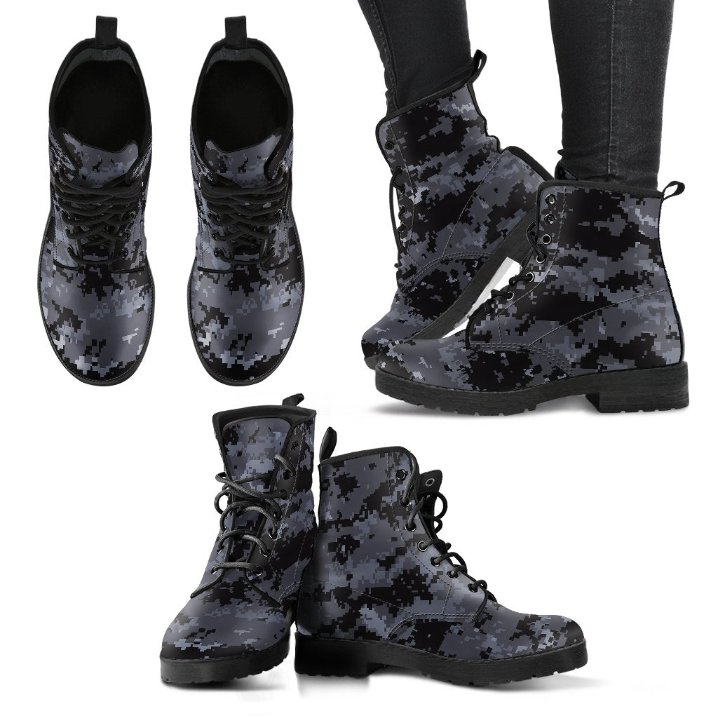 ACU Digital Black Camouflage Women Leather Boots-JTAMIGO.COM