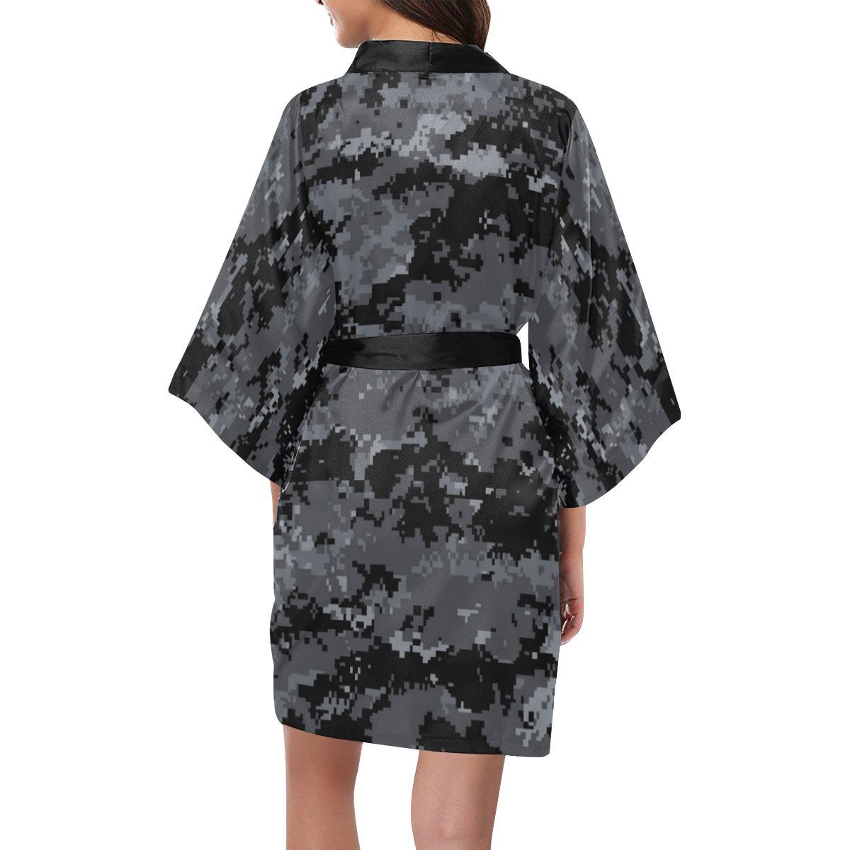 ACU Digital Black Camouflage Women Short Kimono Robe