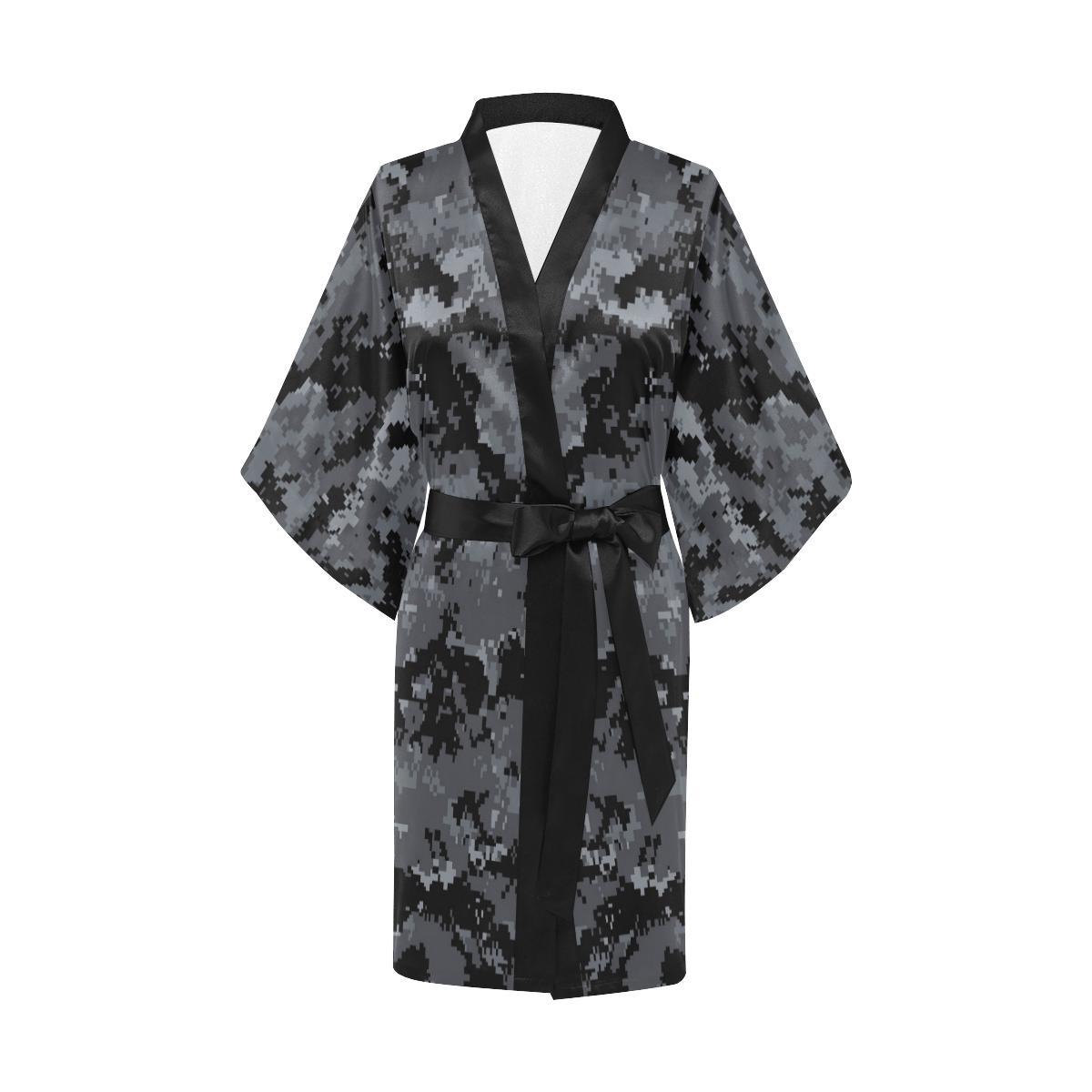 ACU Digital Black Camouflage Women Short Kimono Robe