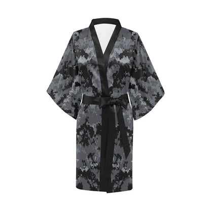 ACU Digital Black Camouflage Women Short Kimono Robe