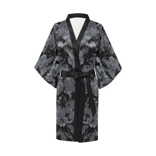 ACU Digital Black Camouflage Women Short Kimono Robe