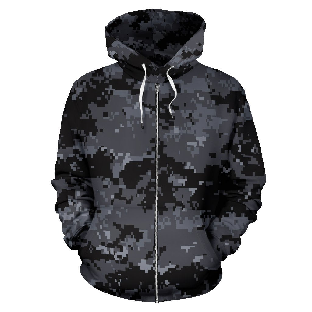ACU Digital Black Camouflage Zip Up Hoodie