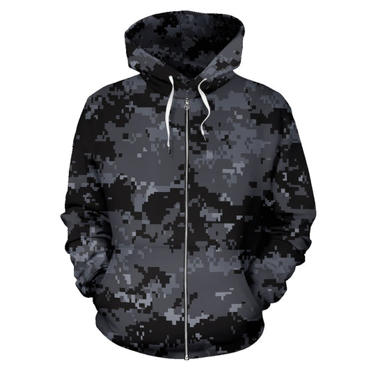 ACU Digital Black Camouflage Zip Up Hoodie