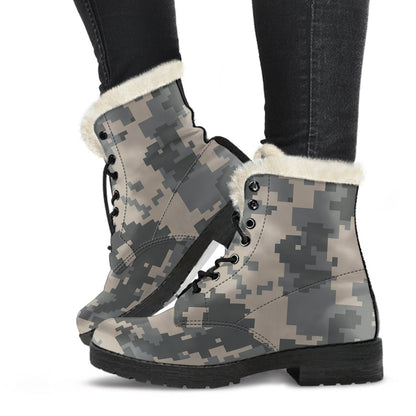 ACU Digital Camouflage Faux Fur Leather Boots-JTAMIGO.COM