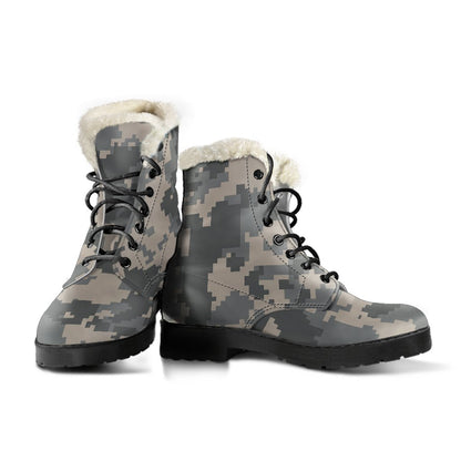 ACU Digital Camouflage Faux Fur Leather Boots-JTAMIGO.COM