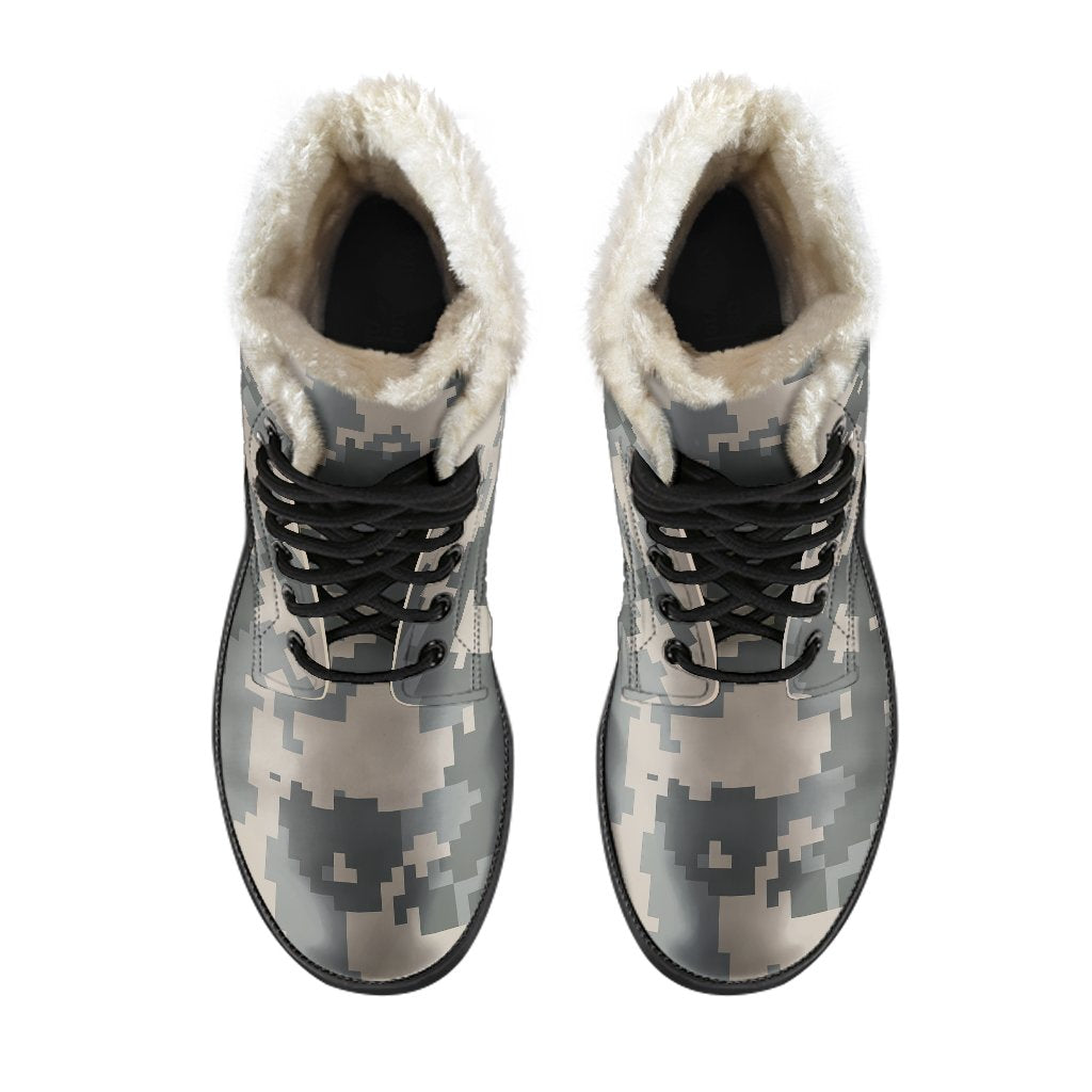 ACU Digital Camouflage Faux Fur Leather Boots-JTAMIGO.COM