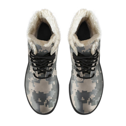 ACU Digital Camouflage Faux Fur Leather Boots-JTAMIGO.COM