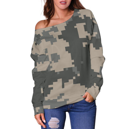 ACU Digital Camouflage Off Shoulder Sweatshirt