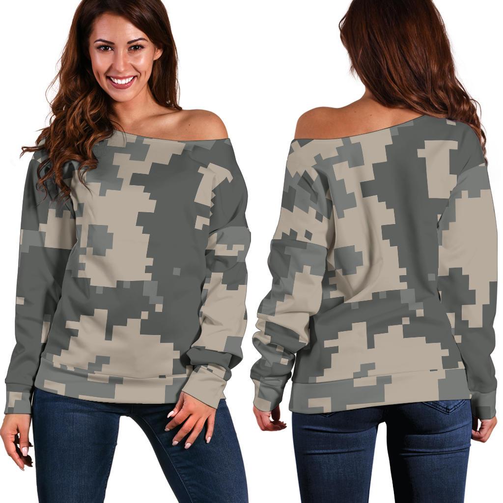 ACU Digital Camouflage Off Shoulder Sweatshirt