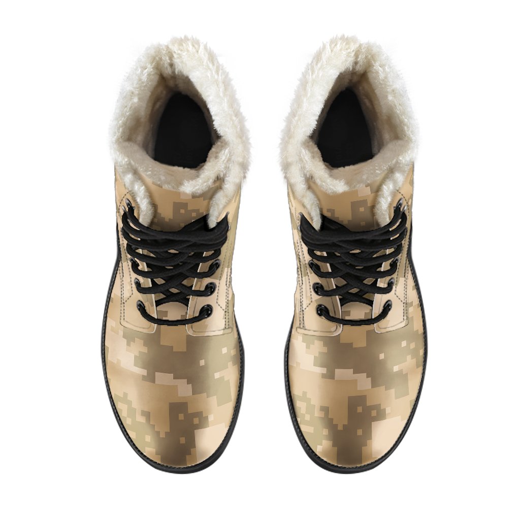 ACU Digital Desert Camouflage Faux Fur Leather Boots-JTAMIGO.COM