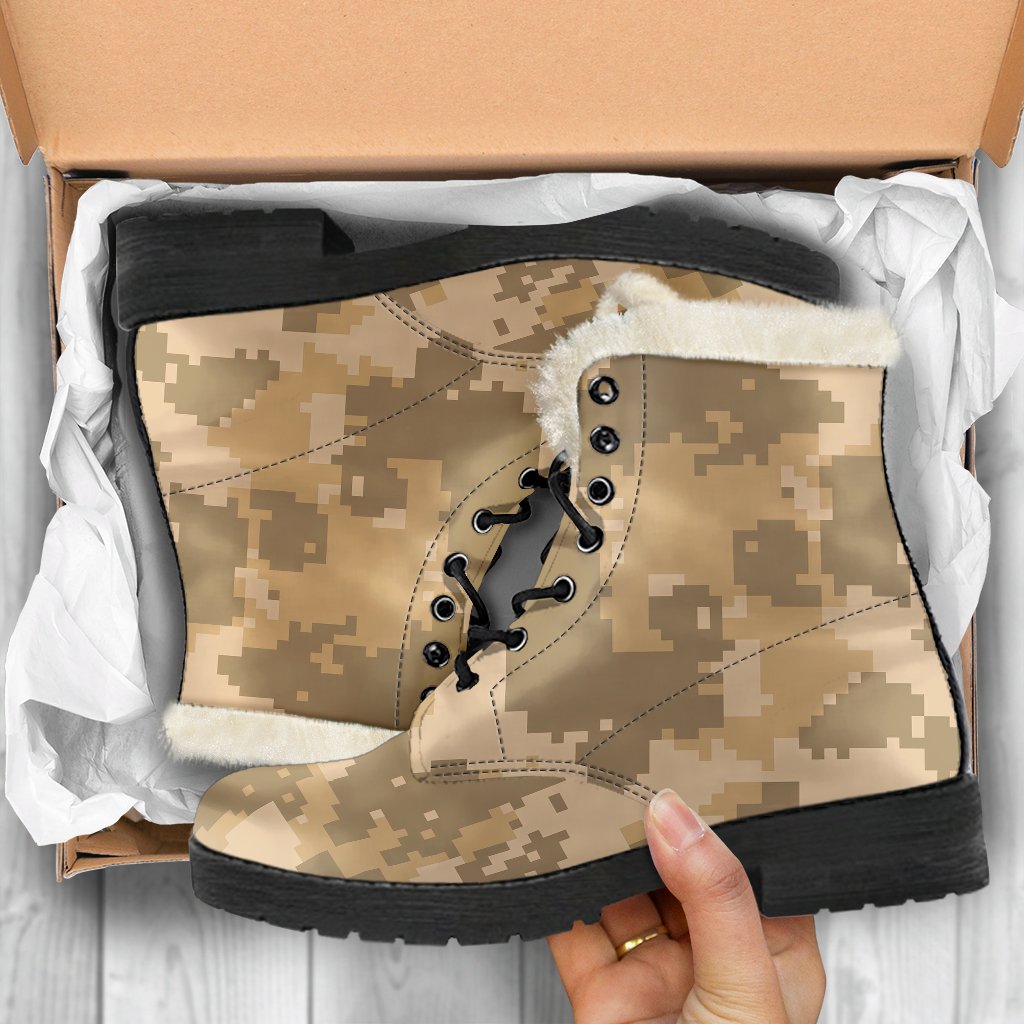 ACU Digital Desert Camouflage Faux Fur Leather Boots-JTAMIGO.COM