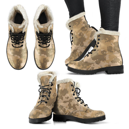 ACU Digital Desert Camouflage Faux Fur Leather Boots-JTAMIGO.COM