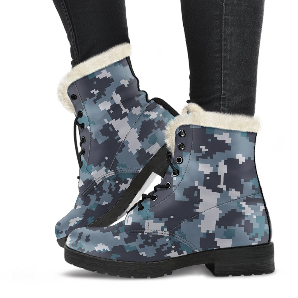 ACU Digital Urban Camouflage Faux Fur Leather Boots-JTAMIGO.COM