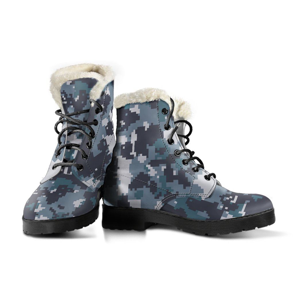 ACU Digital Urban Camouflage Faux Fur Leather Boots-JTAMIGO.COM