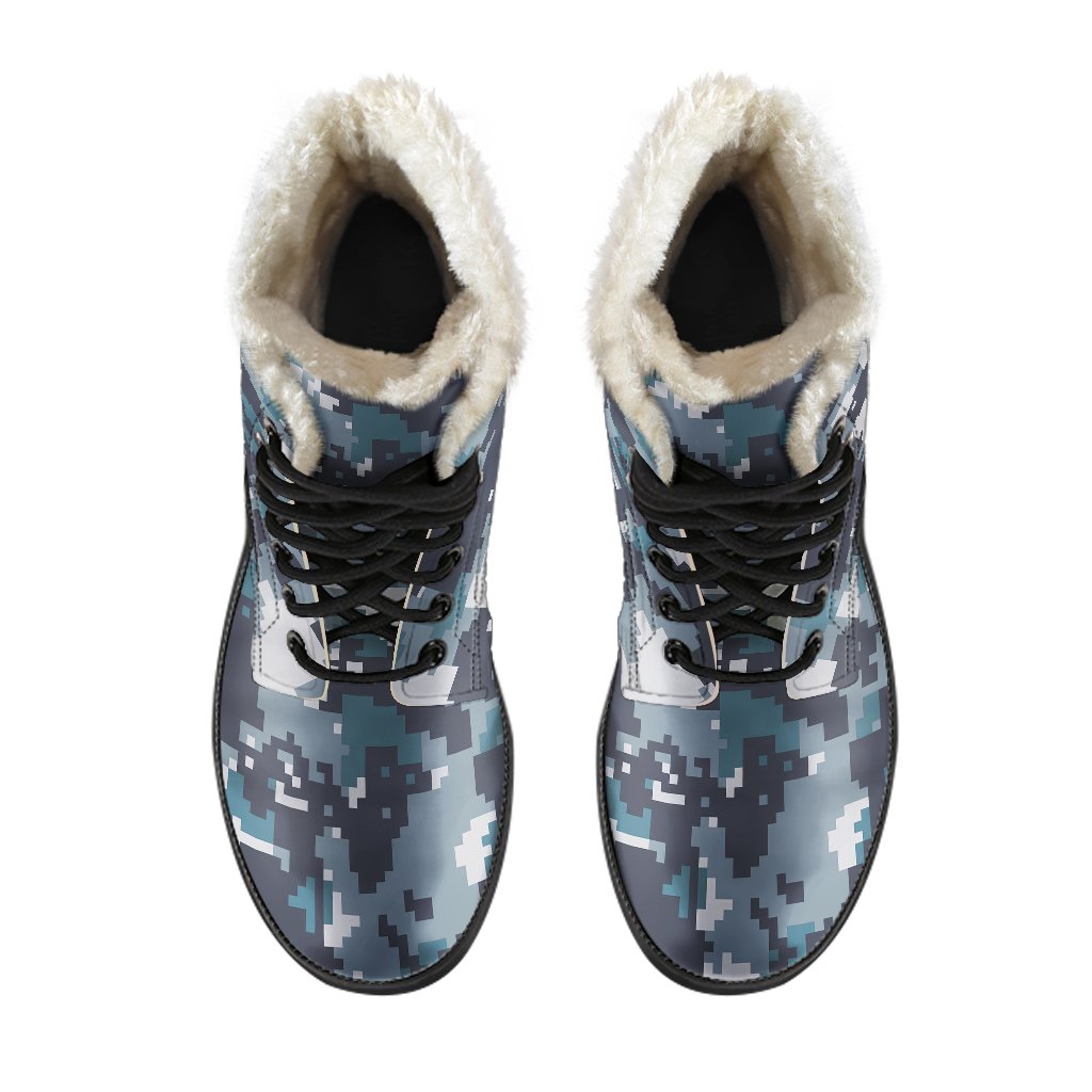 ACU Digital Urban Camouflage Faux Fur Leather Boots-JTAMIGO.COM