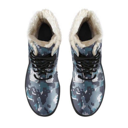 ACU Digital Urban Camouflage Faux Fur Leather Boots-JTAMIGO.COM