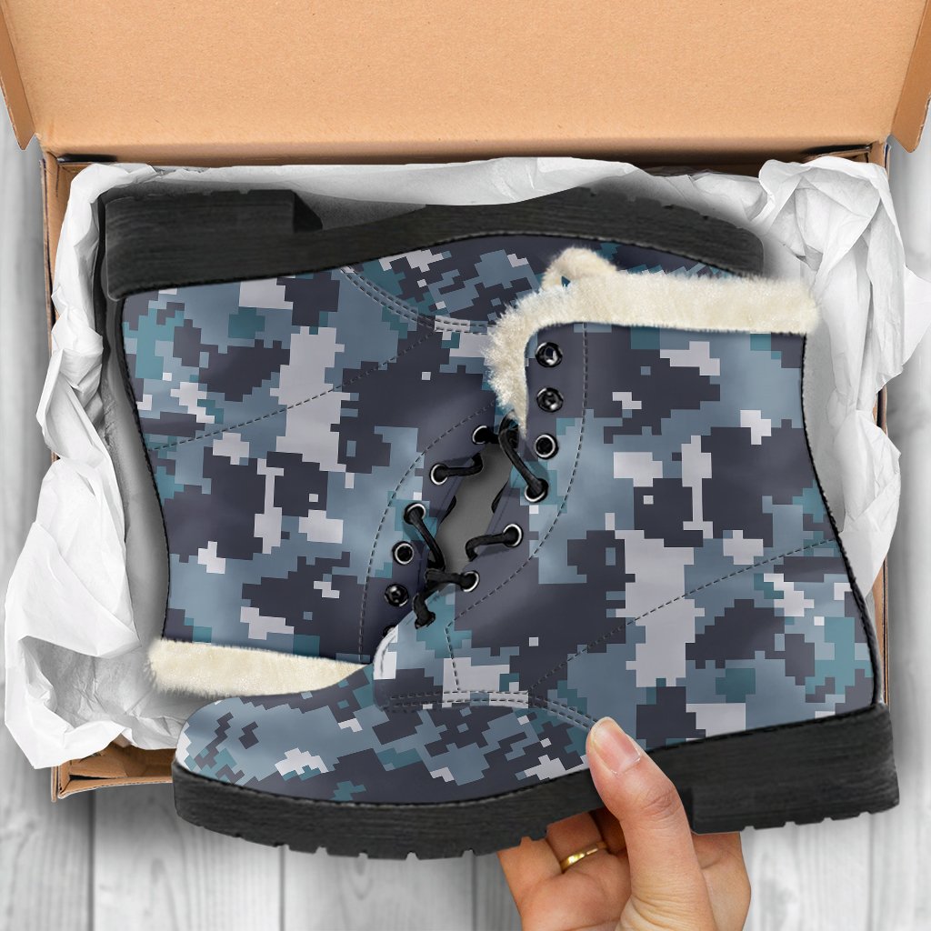ACU Digital Urban Camouflage Faux Fur Leather Boots-JTAMIGO.COM