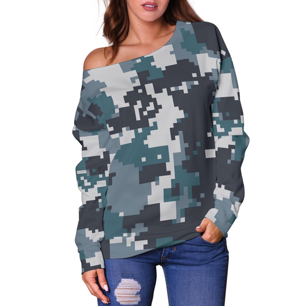 ACU Digital Urban Camouflage Off Shoulder Sweatshirt
