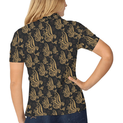 Owl Tribal Polynesian Design Print Women's Polo Shirt