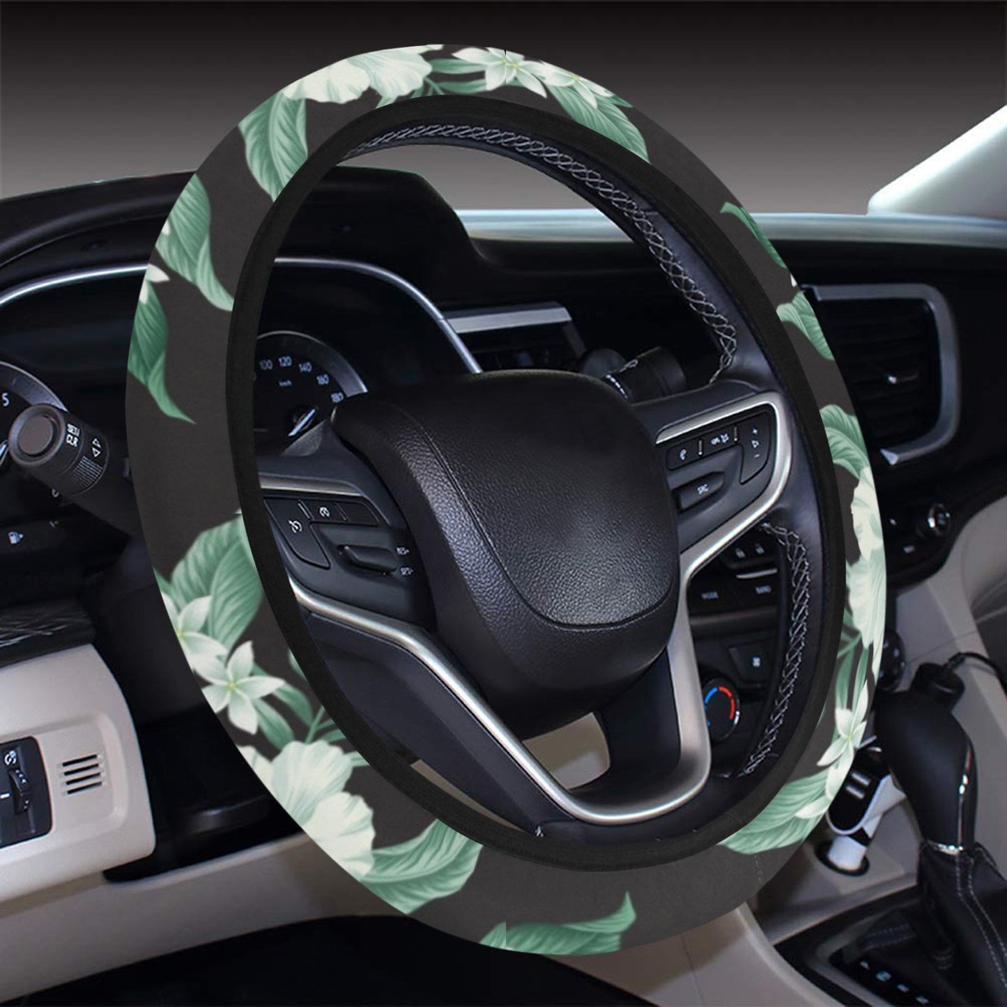 Tropical Flower Print Design LKS303 Steering Wheel Cover with Elastic Edge