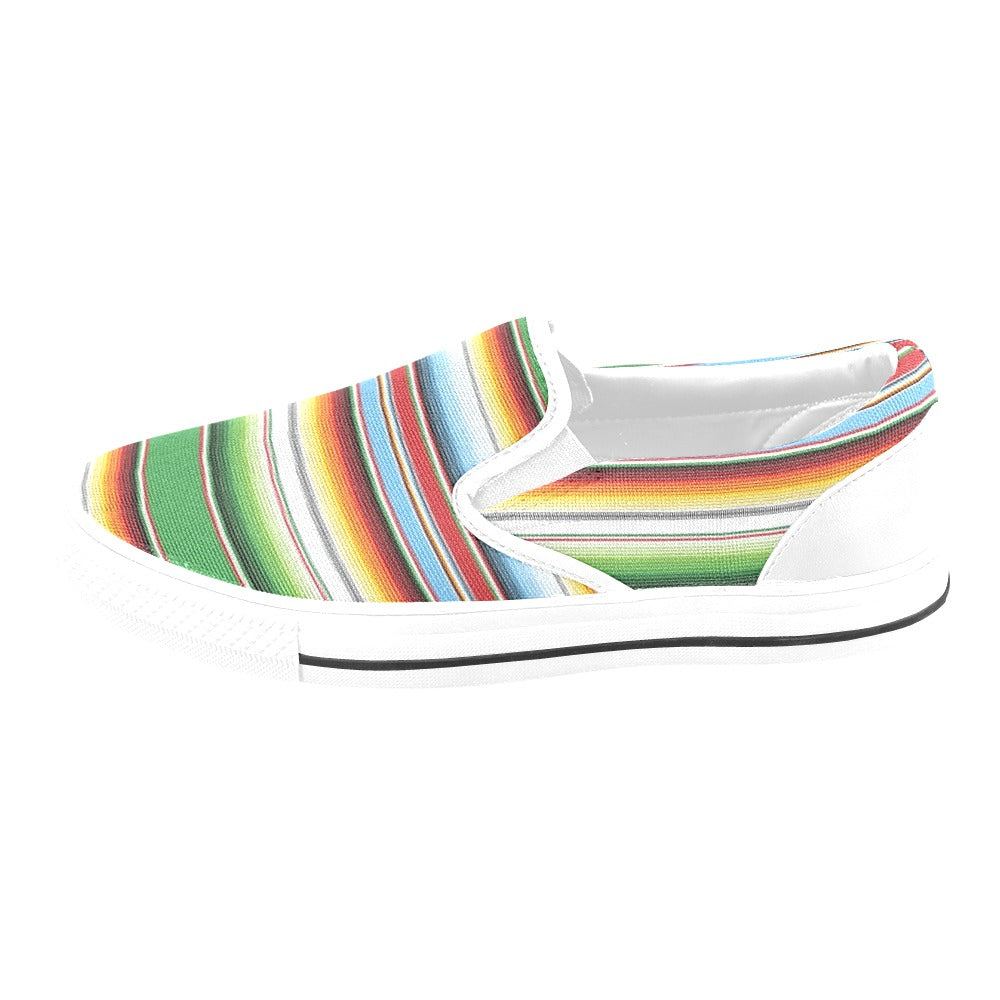 Serape Print Design LKS302 White Slip Ons Canvas Women's Shoes