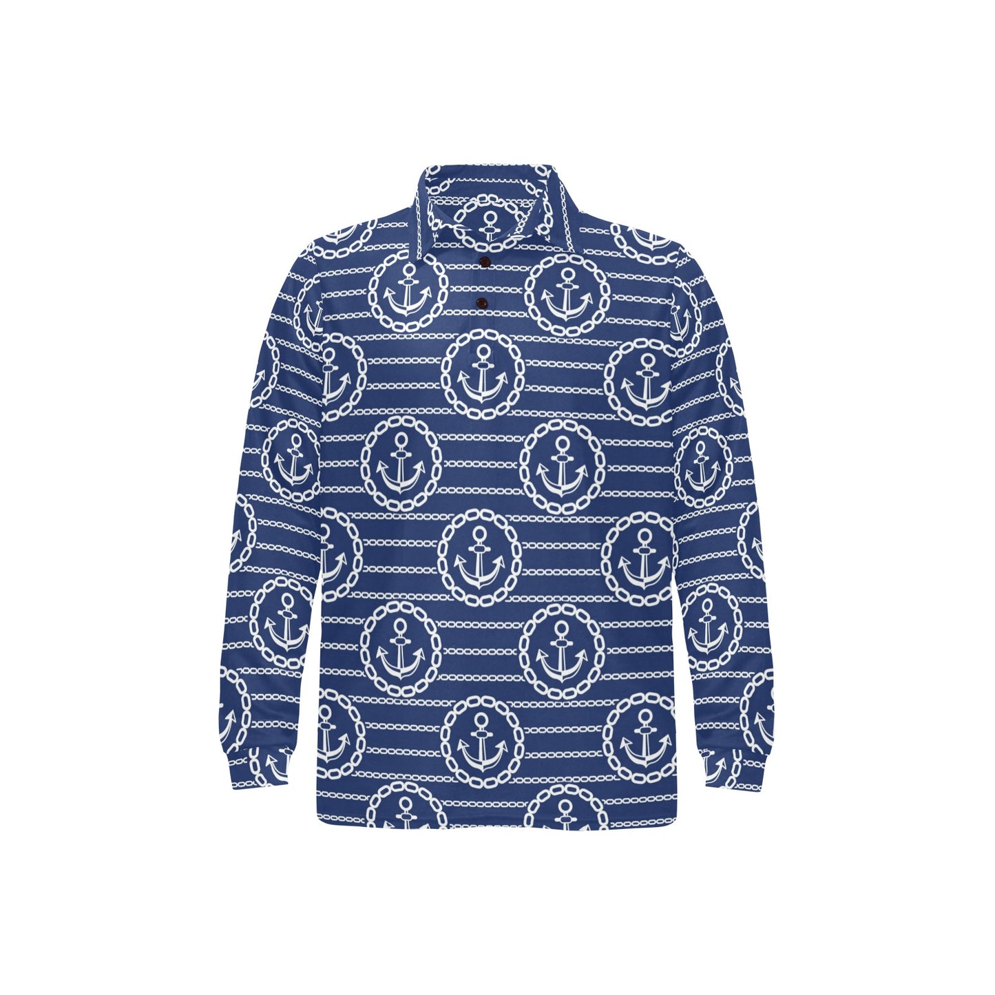 Anchor Stripe Pattern Long Sleeve Polo Shirt For Men's
