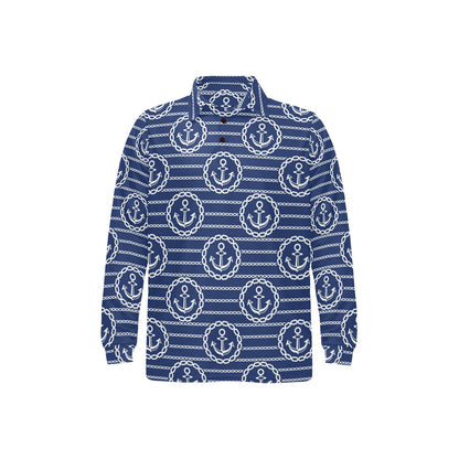 Anchor Stripe Pattern Long Sleeve Polo Shirt For Men's