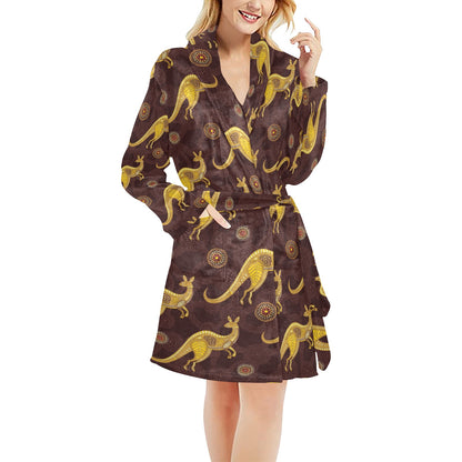 Kangaroos Aboriginal Pattern Print Design 08 Women's Fleece Robe
