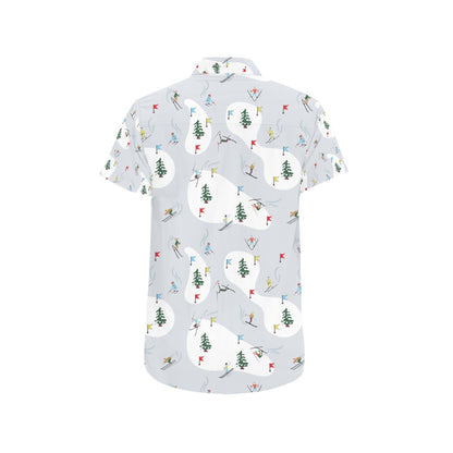 Ski Print Design LKS305 Men Short Sleeve Button Up Shirt
