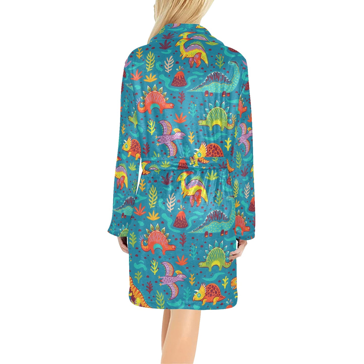 Dinosaur Cartoon Style Women's Fleece Robe