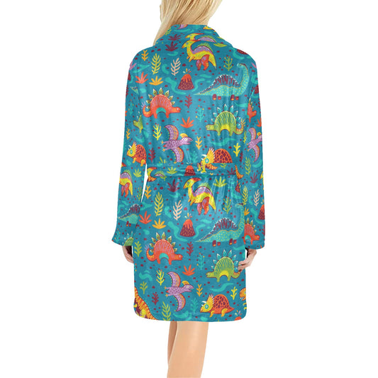 Dinosaur Cartoon Style Women's Fleece Robe