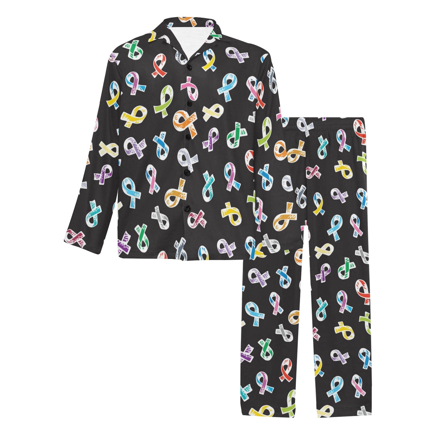 Cancer Awareness Pattern Print Design 02 Men's Long Pajama Set