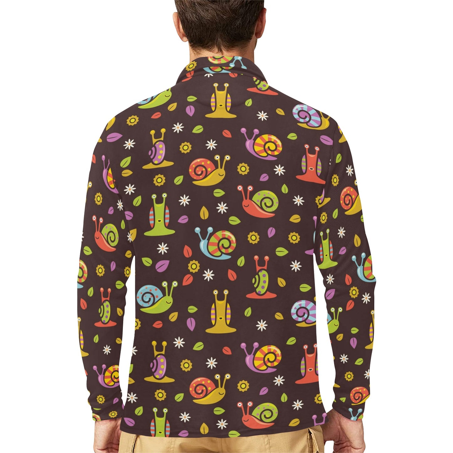 Snail Pattern Print Design 01 Long Sleeve Polo Shirt For Men's