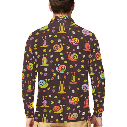 Snail Pattern Print Design 01 Long Sleeve Polo Shirt For Men's