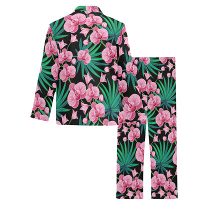 Orchid Pink Pattern Print Design OR06 Men's Long Pajama Set