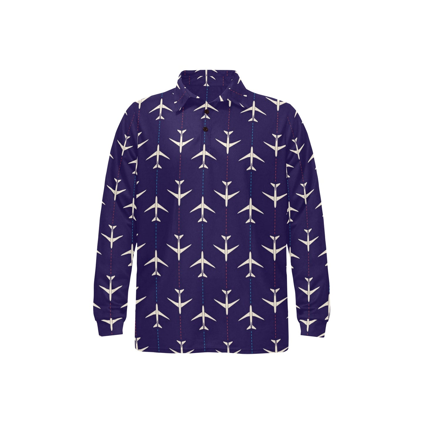 Airplane Pattern Print Design 03 Long Sleeve Polo Shirt For Men's