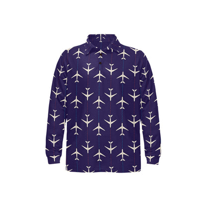Airplane Pattern Print Design 03 Long Sleeve Polo Shirt For Men's