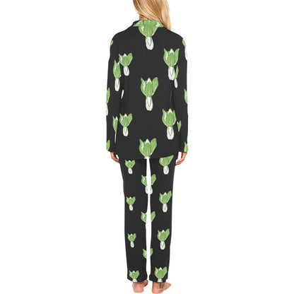 Kale Pattern Print Design 02 Women's Long Pajama Set
