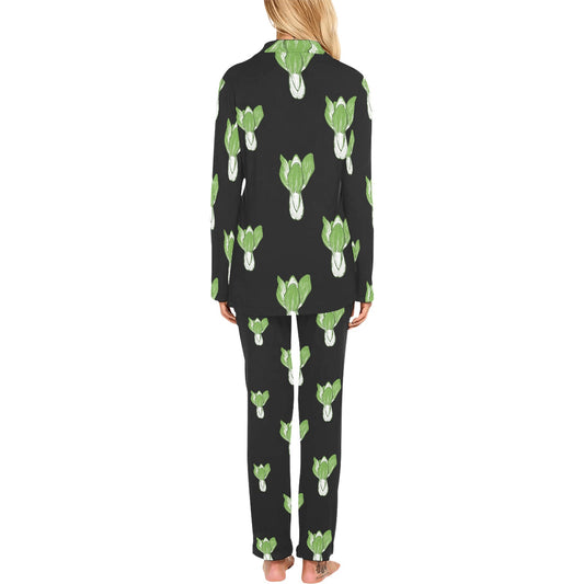 Kale Pattern Print Design 02 Women's Long Pajama Set