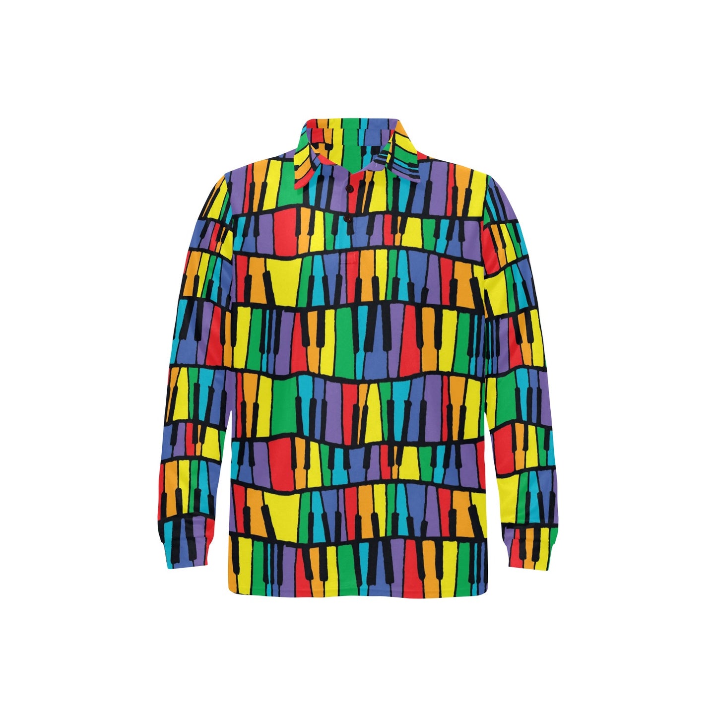 Piano Print Design LKS402 Long Sleeve Polo Shirt For Men's