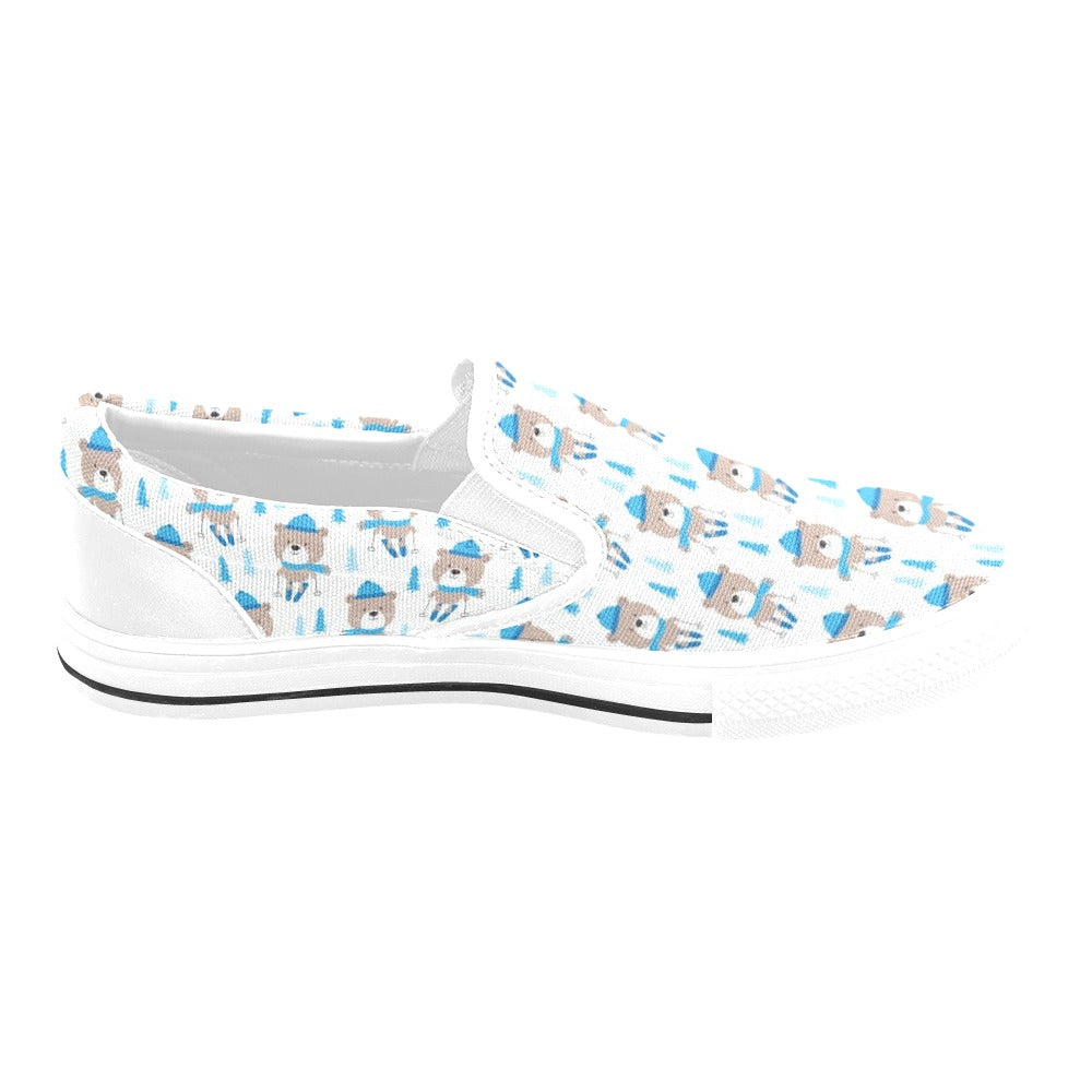 Ski Print Design LKS306 White Slip Ons Canvas Women's Shoes