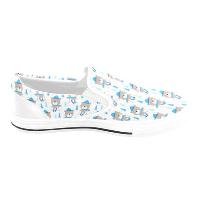 Ski Print Design LKS306 White Slip Ons Canvas Women's Shoes