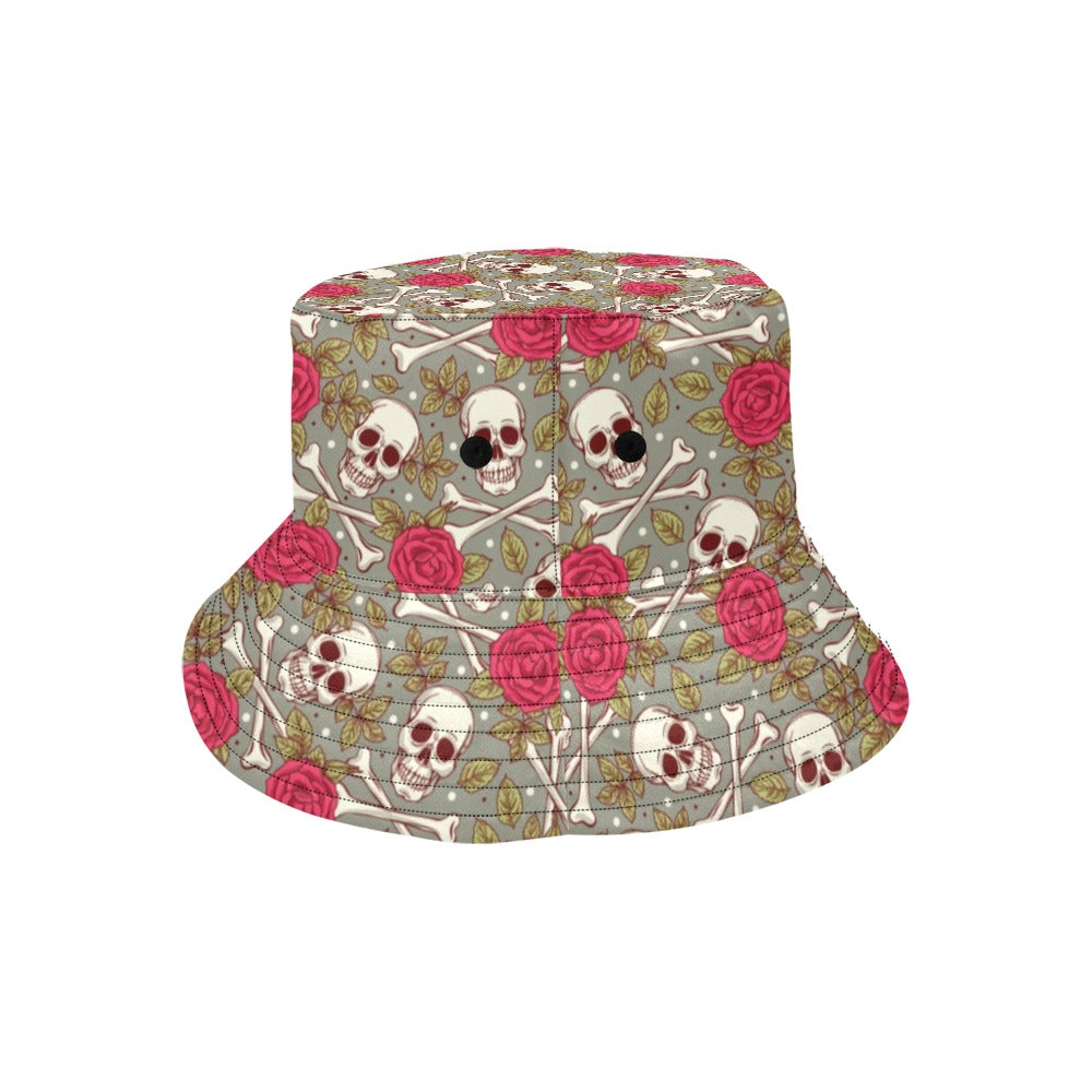 Skull Bone Rose Print Design LKS303 Unisex Bucket Hat
