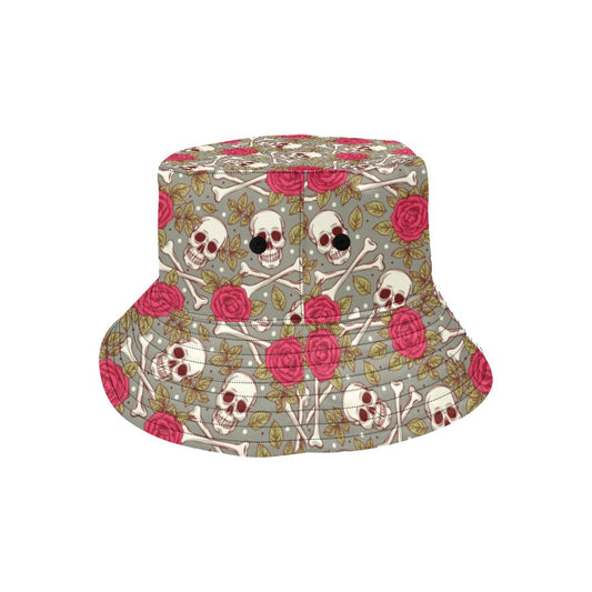 Skull Bone Rose Print Design LKS303 Unisex Bucket Hat