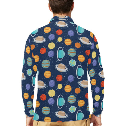 Planet With Star Print Design LKS303 Long Sleeve Polo Shirt For Men's