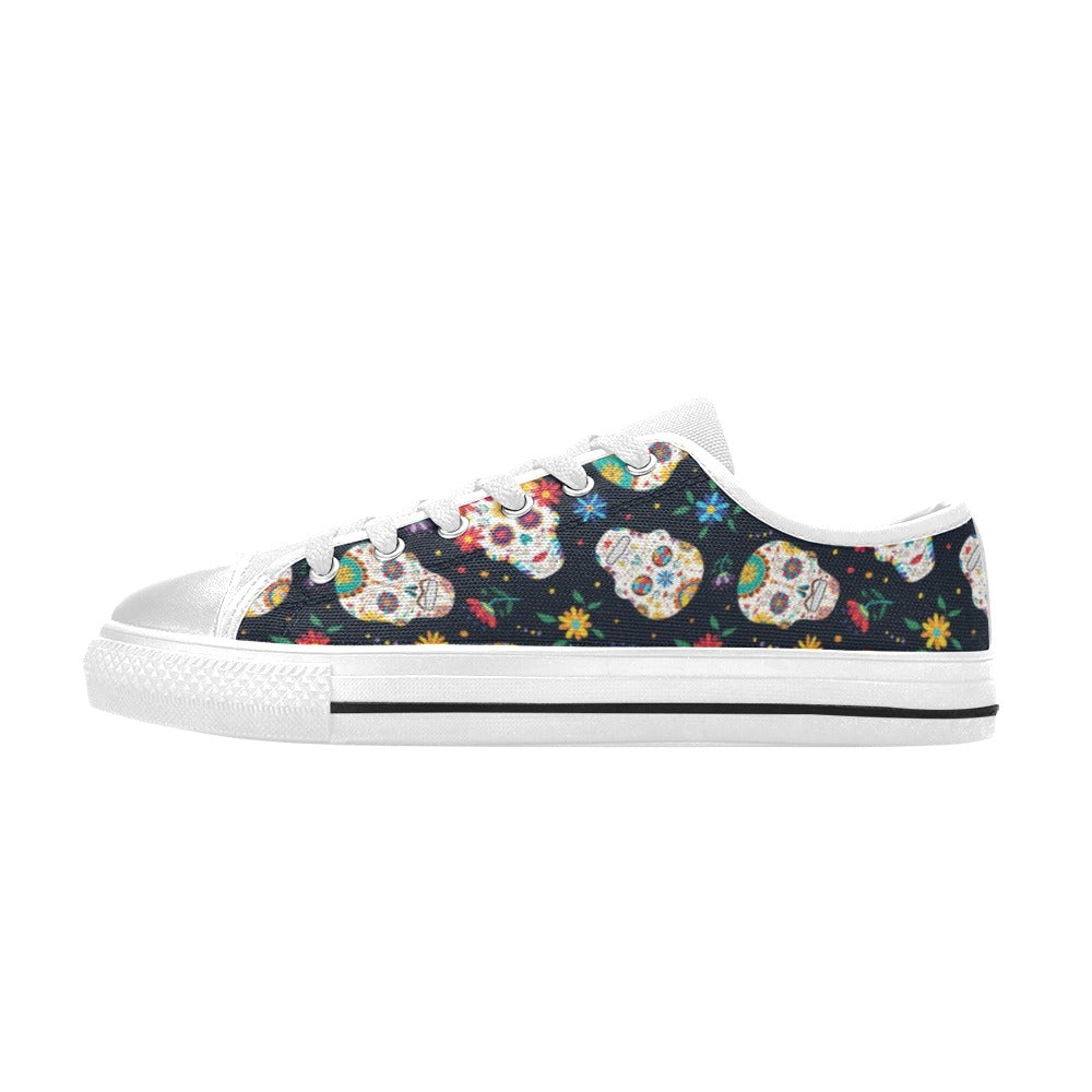 Sugar Skull Print Design LKS305 Women's White Low Top Shoes