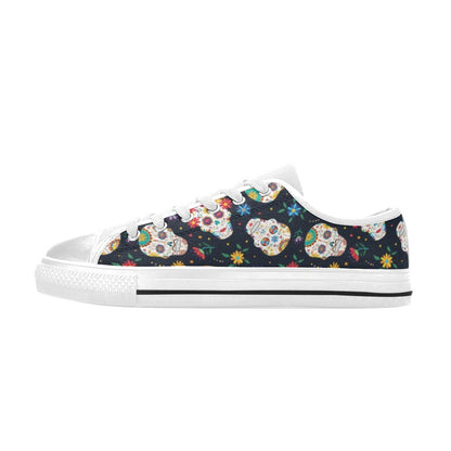Sugar Skull Print Design LKS305 Women's White Low Top Shoes