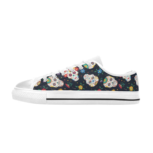 Sugar Skull Print Design LKS305 Women's White Low Top Shoes