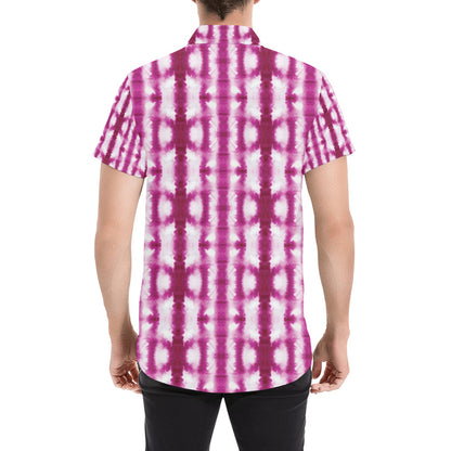 Tie Dye Dark Pink Print Design LKS303 Men Short Sleeve Button Up Shirt